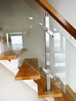Stainless steel square pipe post on glass balcony railing glass clips