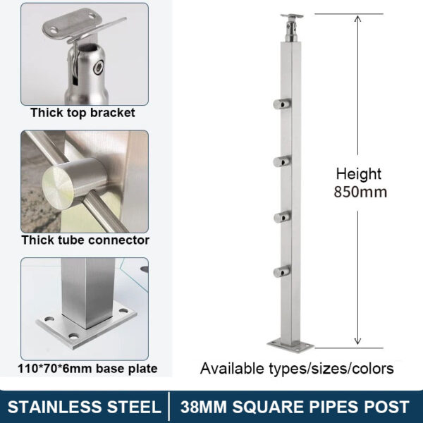 Stainless steel square round tube 38mm/50mm handrail pipe staircase post