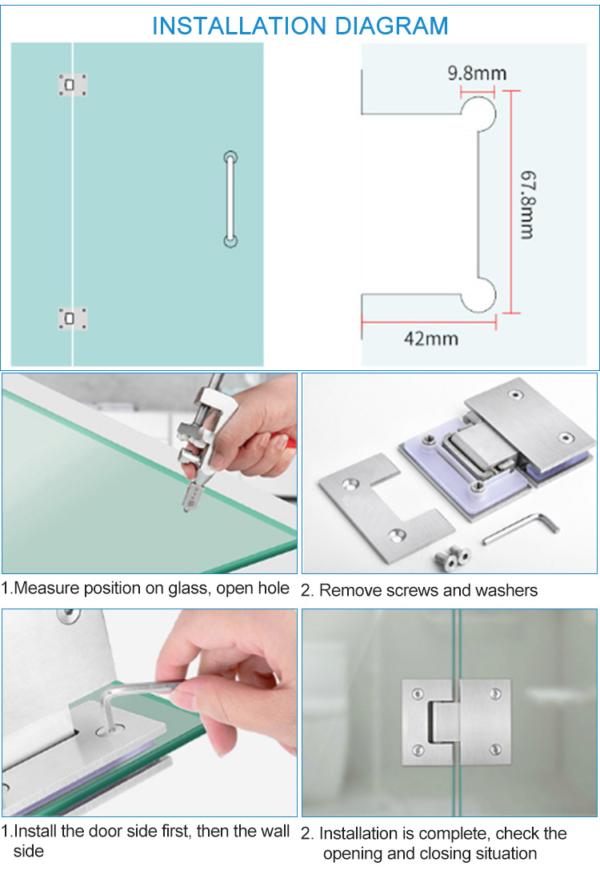 Stainless steel shower hinge zinc alloy glass door clip wall to glass accessories